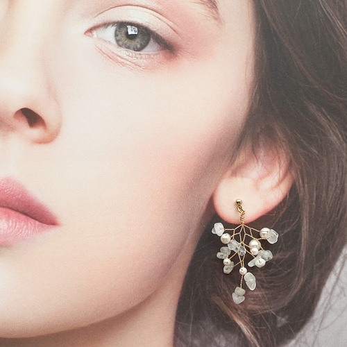 天然石とパールの小枝アクセサリー ピアス/イヤリング]ムーン