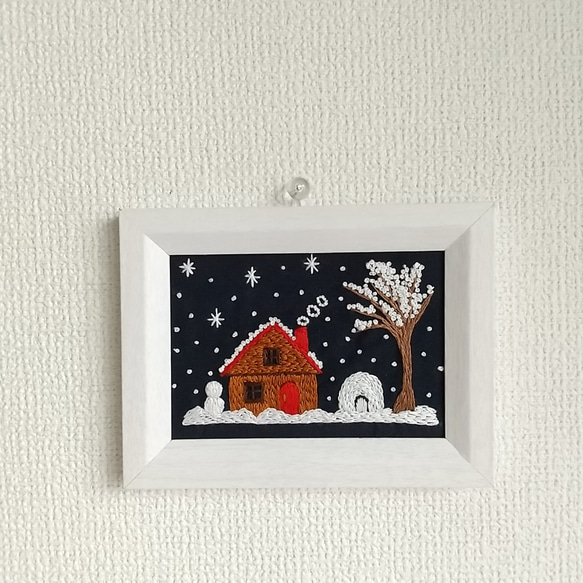 刺繡フレーム　冬　雪景色 2枚目の画像