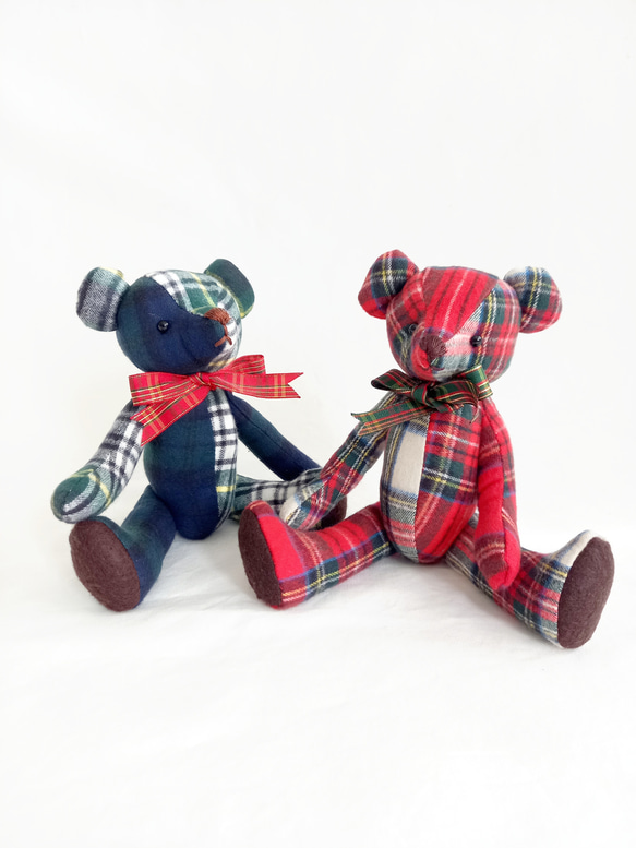 タータンチェックのテディベア*ふんわり優しい手触り ぬいぐるみ