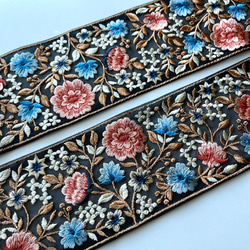 【50cm】インド刺繍リボン　ブラック　チュール　GN463 1枚目の画像