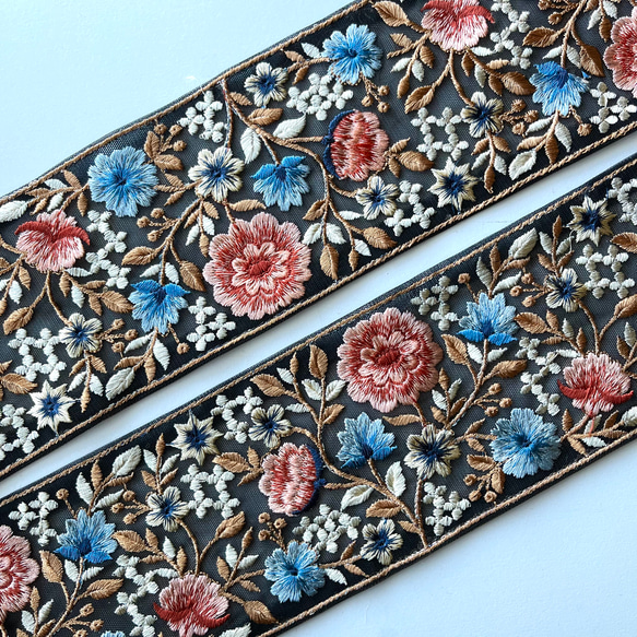 【50cm】インド刺繍リボン　ブラック　チュール　GN463 7枚目の画像