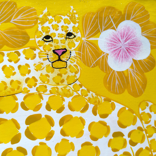 アフリカ絵画『 Yellow Leopard family 4 』ティンガティンガ by 