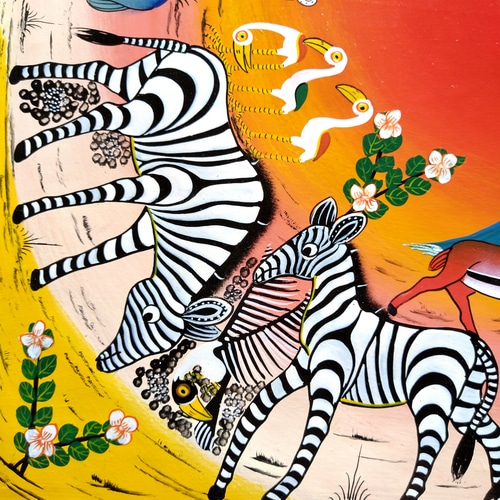 アフリカ絵画『 Animal circle sunset yellow』ティンガ×2 by