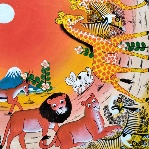 アフリカ絵画ティンガティンガ アフリカ絵画 『 Animals meeting 』ティンガティンガ by Mabusa
