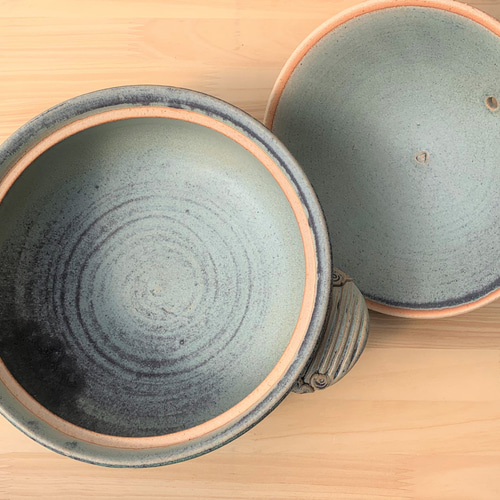 土鍋　陶器　スキレット　青緑色　ハンドメイド(4) 6898d6817836a510ff0bcce10c76c5