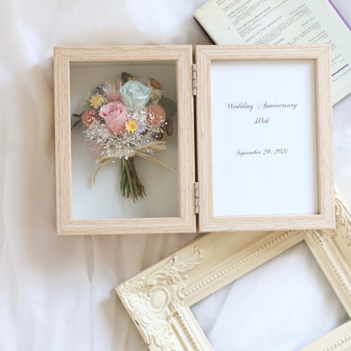 再販・オーダーメイド】木目調・フラワーフォトフレーム《プリザーブド