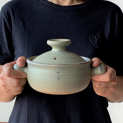 青銅釉土鍋・丸(一人用)　5号　耐熱陶器 4枚目の画像