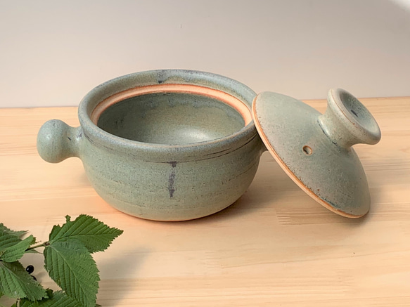 青銅釉土鍋・丸(一人用)　5号　耐熱陶器 2枚目の画像