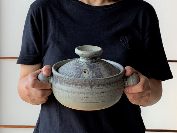 青銅釉土鍋・丸(二人用)　6号　耐熱陶器 4枚目の画像
