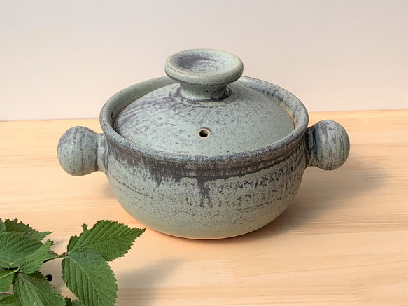 青銅釉土鍋・丸(二人用)　6号　耐熱陶器 1枚目の画像