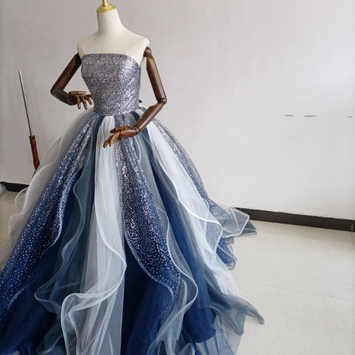 キラキラチュール カラードレス 可愛い 編み上げ プリンセスドレス  