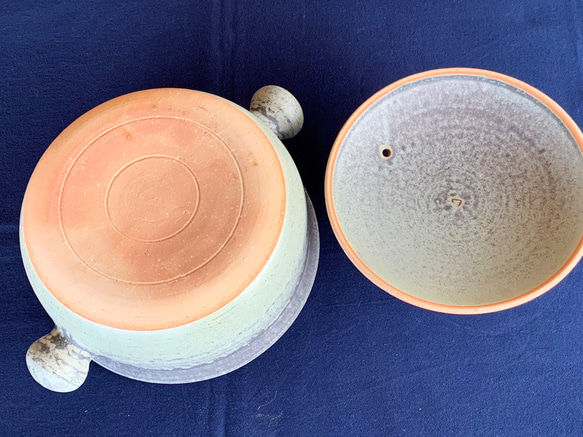 青銅釉土鍋・丸(三人用)　8号　耐熱陶器 5枚目の画像