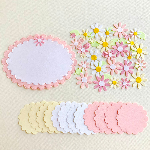 可愛いお花とコメントカード(4.5cm)のセット〜ピンク 色紙