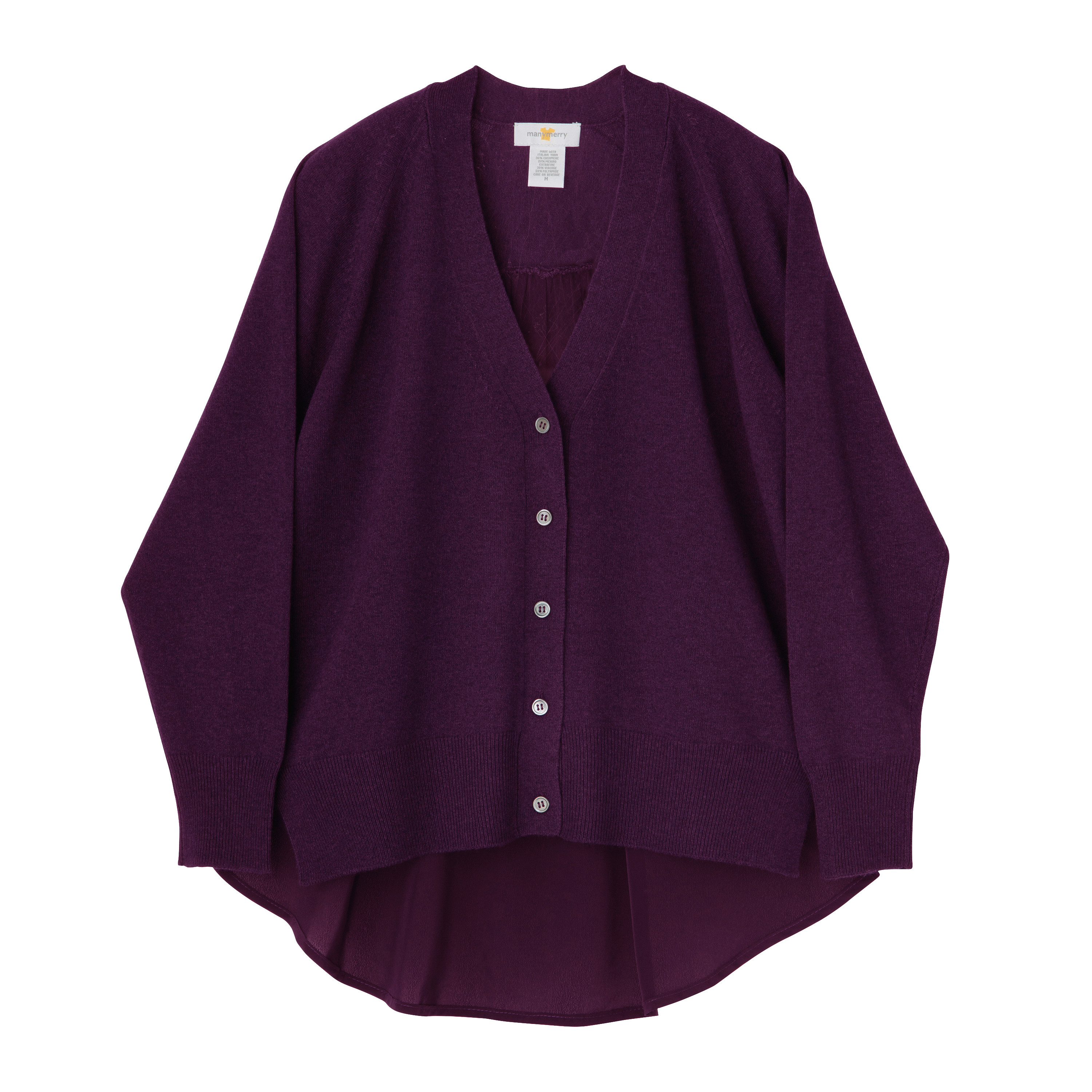 《送料無料》manymerry イタリア糸 カシミヤ混Vネックカーディガンバックシャツ PURPLE