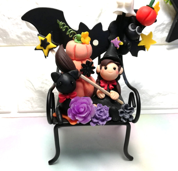☆ ハロウィン 魔女 と 黒猫 ☆樹脂粘土 オブジェ 可愛い 置物 
