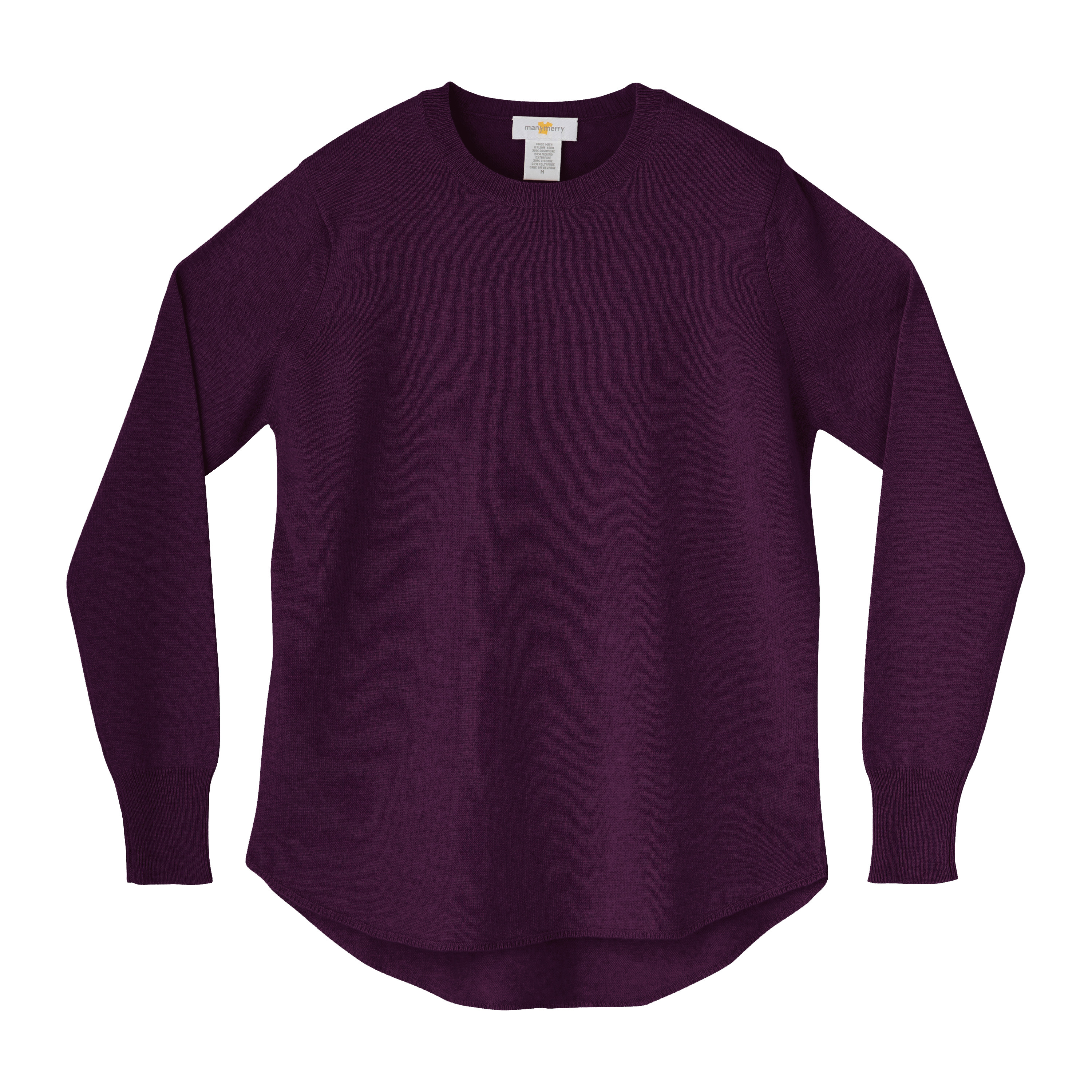 《送料無料》manymerry イタリア糸 カシミヤ混クルーネックカーブヘム PURPLE