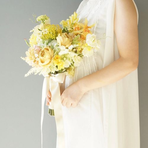 1点もの】ブーケ アーティフィシャルフラワー 10月の結婚式に 紫陽花と