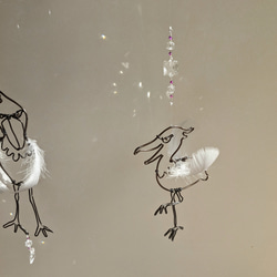 笑うハシビロコウ モビール サンキャッチャー はしびろこう 2羽 鳥  北欧テイスト フェザー ワイヤー ワイヤーアート 3枚目の画像