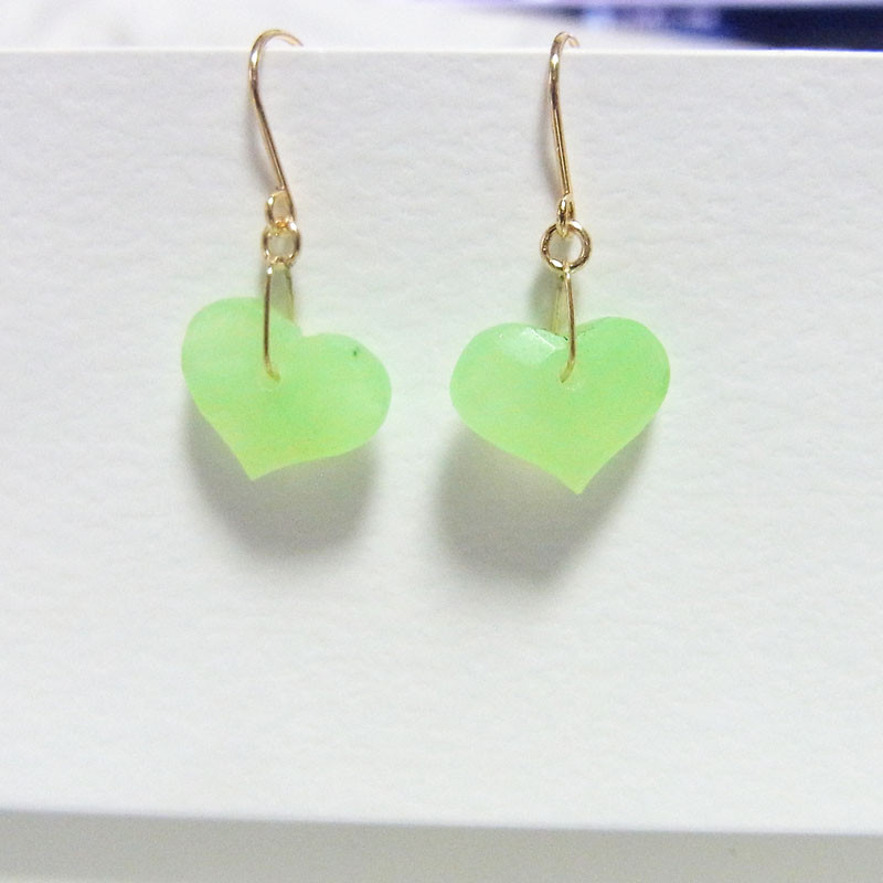 K18  グリーン カルセドニー ハート ピアス