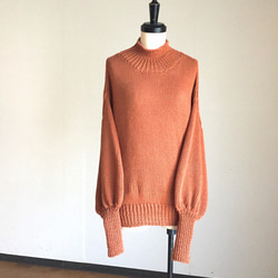 テラコッタ色　バルーン袖　ゆったりセーター　ウール100％ 3枚目の画像