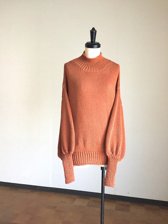 テラコッタ色　バルーン袖　ゆったりセーター　ウール100％ 3枚目の画像