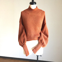 テラコッタ色　バルーン袖　ゆったりセーター　ウール100％ 5枚目の画像