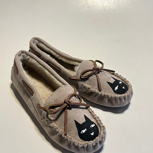 ネコ柄 レディースボアモカシンシューズ【22.5～25.0cm】 スニーカー