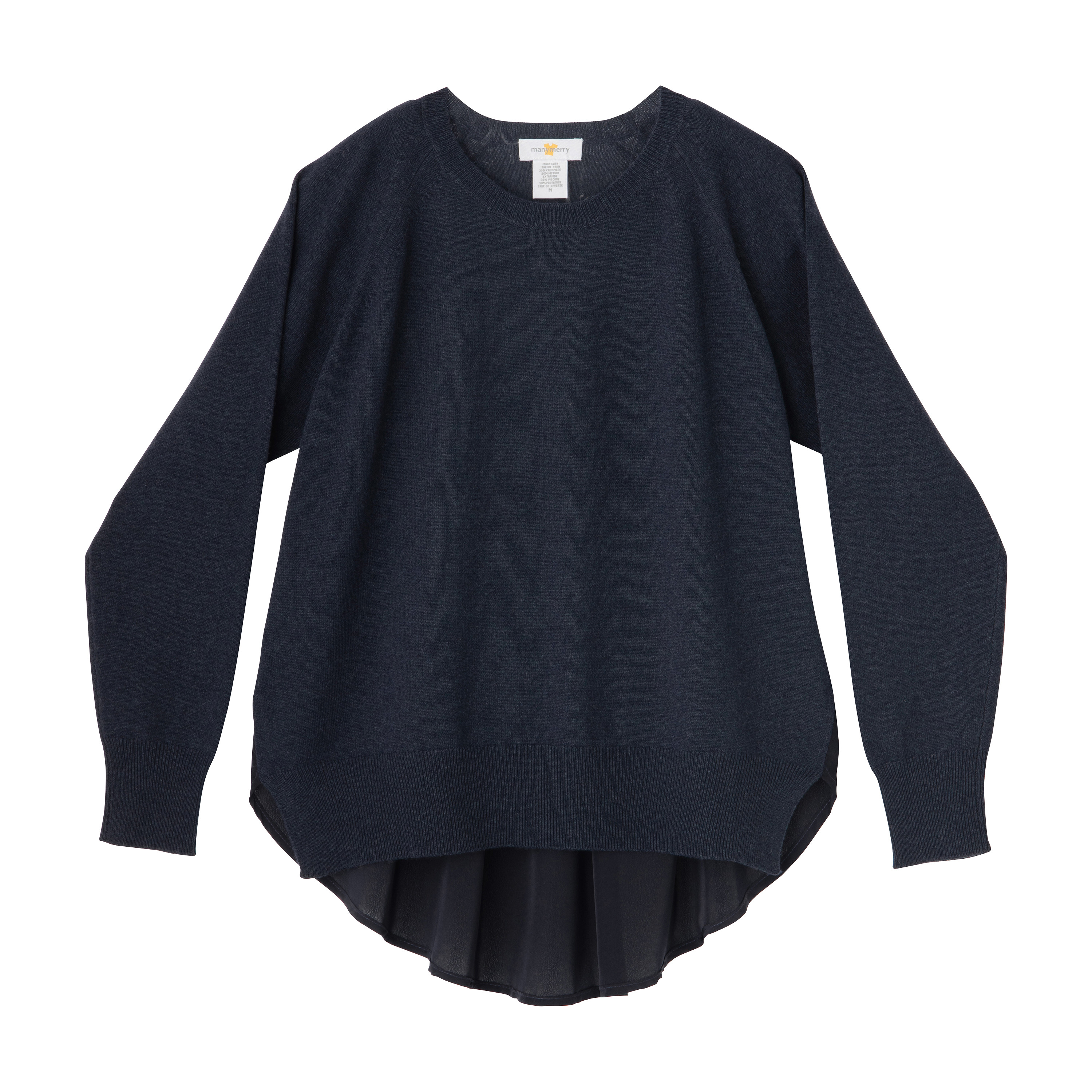 《送料無料》manymerry イタリア糸 カシミヤ混クルーネックバックシャツ INDIGO