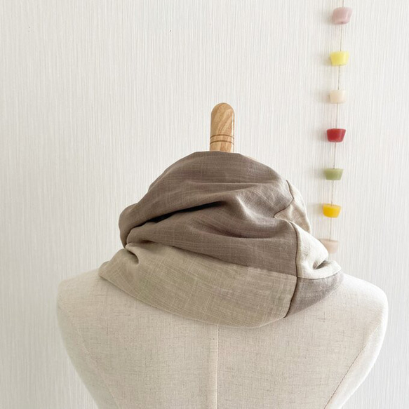 日本製造高品質雙層紗布蓬鬆夢幻圍脖雙色（沙米色 x 摩卡米色） 第3張的照片