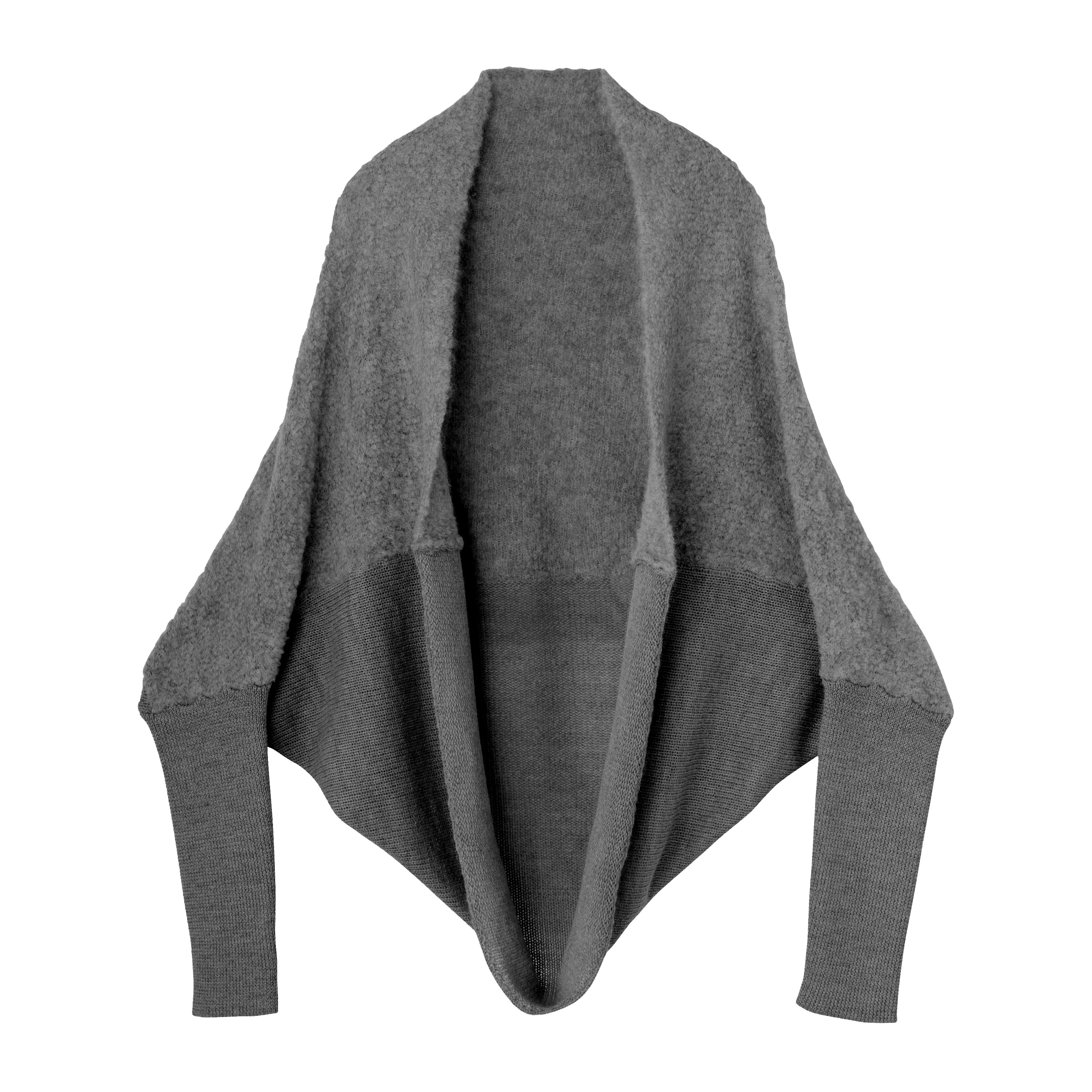 《送料無料》manymerry ベビーアルパカブークレヤーンロングボレロ CHARCOAL