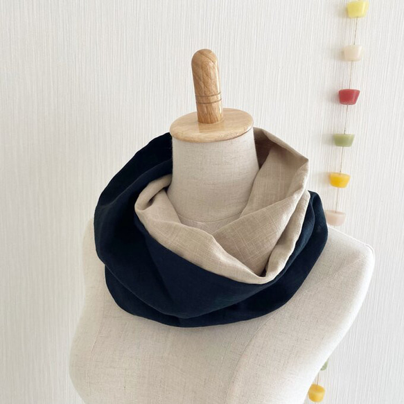 ♡日本製造♡高品質雙層紗布蓬鬆圍脖♡雙色（沙米色x黑色） 第3張的照片