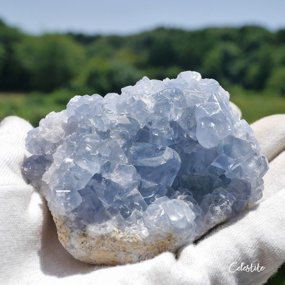 天然石 約301g約78mmセレスタイト(マダガスカル産)クラスター原石結晶