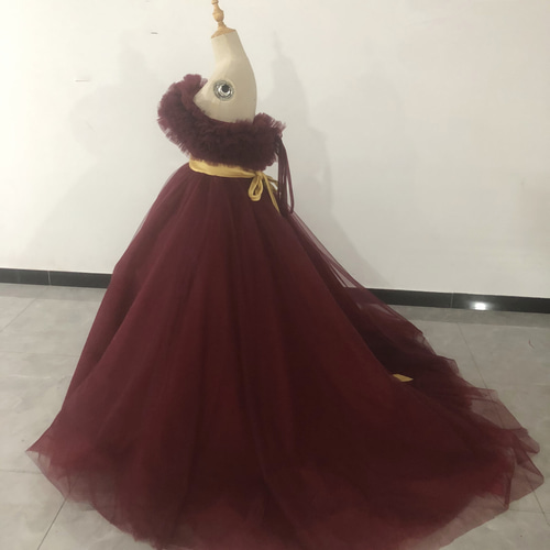 ワインレッド カラードレス オフショルダーの2WAYドレス ロング  