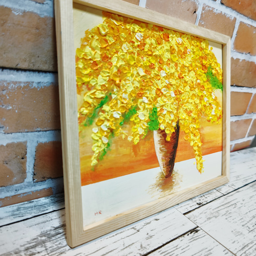 油絵 絵画 ミモザ 【四切木製】