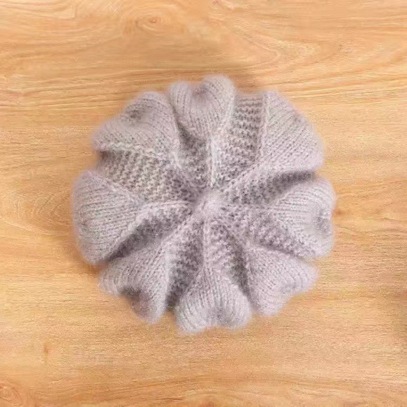手編み【Lady's】♥形のふんわり暖かベレー帽　アイボリー 9枚目の画像