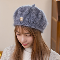手編み【Lady's】♥形のふんわり暖かベレー帽　アイボリー 3枚目の画像