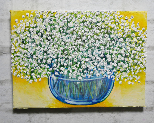 油絵 油彩 油彩画 絵画【ピンクのかすみ草】 油絵 油彩 油彩画 絵画【ピンクのかすみ草】