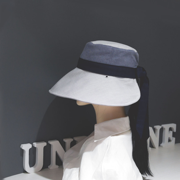 Splicing Gray Blue Double Sided Bucket Hat-Extended Brim 1枚目の画像