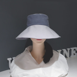 Splicing Gray Blue Double Sided Bucket Hat-Extended Brim 3枚目の画像