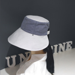 Splicing Gray Blue Double Sided Bucket Hat-Extended Brim 4枚目の画像