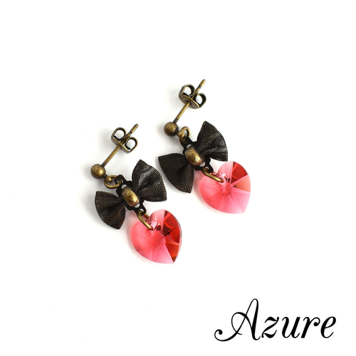 貴和クリスタル/リボン＆ハートピアス ピアス（スタッド・一粒