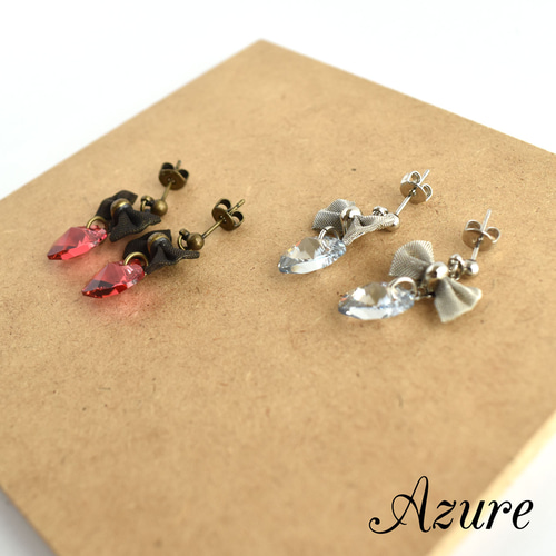貴和クリスタル/リボン＆ハートピアス ピアス（スタッド・一粒