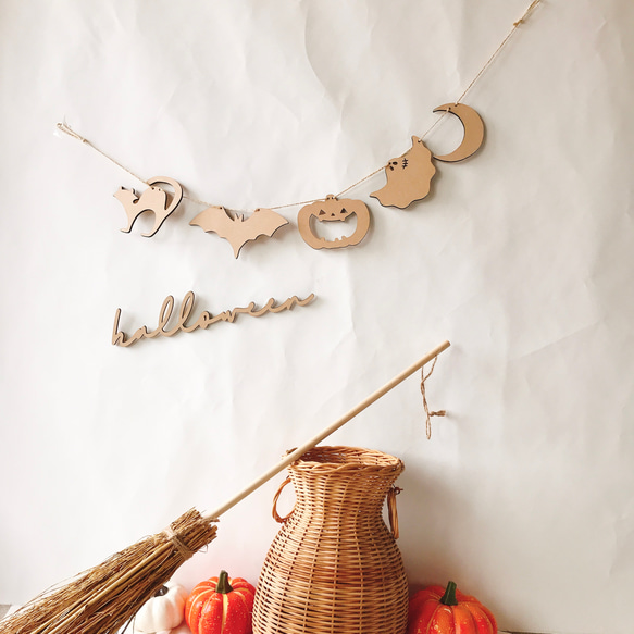 【木製　ハロウィン　ガーランド　レターバナーセット　】 木製バナー　飾り付け　Halloween ハロウィンアイテム 9枚目の画像