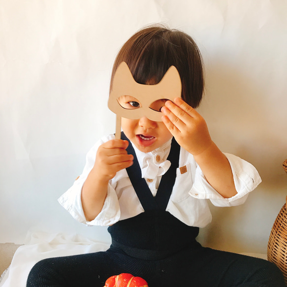 【木製　ハロウィン　キャットマスク　フロップス】 木製バナー　飾り付け　Halloween  ガーランド　仮装　 3枚目の画像
