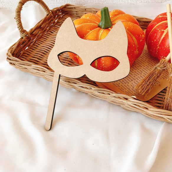 【木製　ハロウィン　キャットマスク　フロップス】 木製バナー　飾り付け　Halloween  ガーランド　仮装　 4枚目の画像