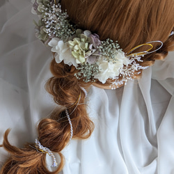 ヘッドドレス　ヘッドパーツ　髪飾り　ウエディング　結婚式　卒業式　成人式　プリザーブドフラワー　白　緑 6枚目の画像