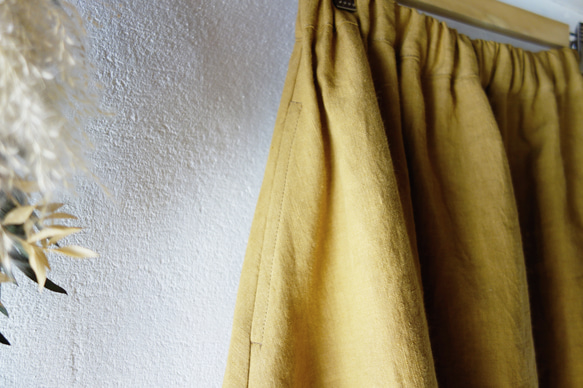 シルエットが綺麗【リネンのギャザーカート】中厚　キャメル　マキシ丈　起毛素材 9枚目の画像