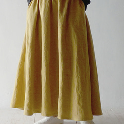 シルエットが綺麗【リネンのギャザーカート】中厚　キャメル　マキシ丈　起毛素材 2枚目の画像