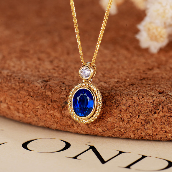 天然ダイヤモンド付きサファイアネックレスk18 ネックレス・ペンダント  