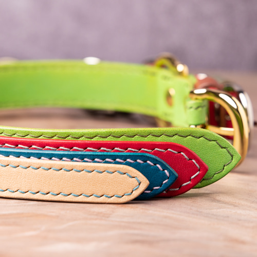 革首輪 24mm幅 首周り20cm～49cm 2枚革 手縫い ネーム刻印